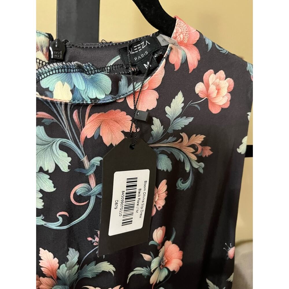 New Aleeza Paris Bloom Olivina Slip Dress Black Base Floral – Size M - Picture 6 of 6